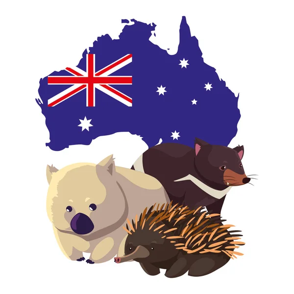 Animaux d'Australie avec carte de l'Australie en arrière-plan — Image vectorielle