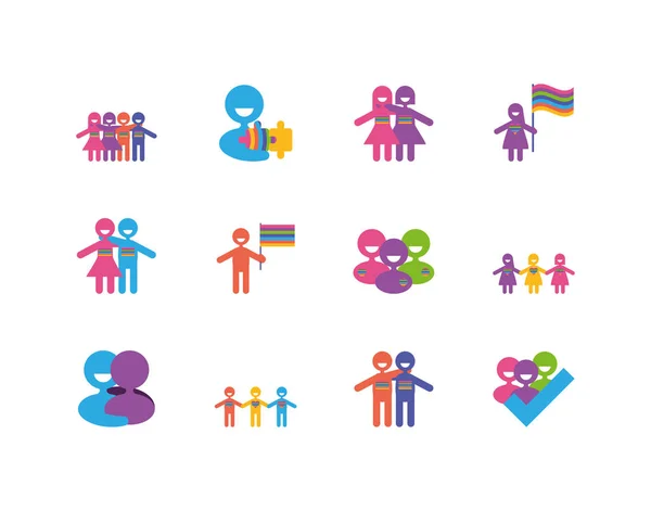 Conjunto de iconos de día cero discriminación, iconos de estilo plano — Vector de stock