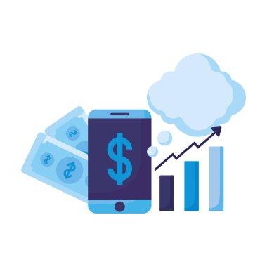 Dolar akıllı telefon faturaları bilgi ve balon vektör tasarımı