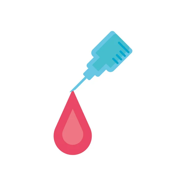 Jeringa y gota de sangre, icono de estilo plano — Vector de stock