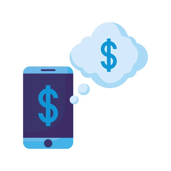 Smartphone dólar isolado e design de vetor de bolhas — Vetor de Stock