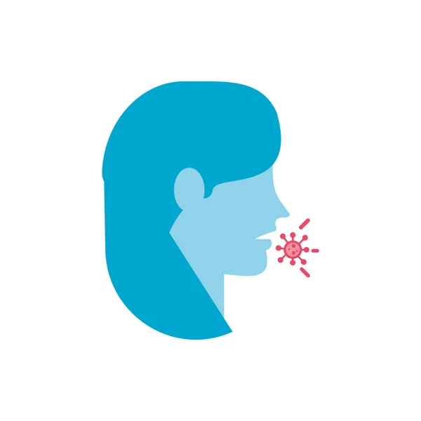 Nő köhögés és baktérium vírus, lapos stílusú ikon — Stock Vector