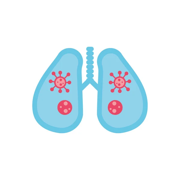 Pulmones con gérmenes bacterianos, icono de estilo plano — Vector de stock