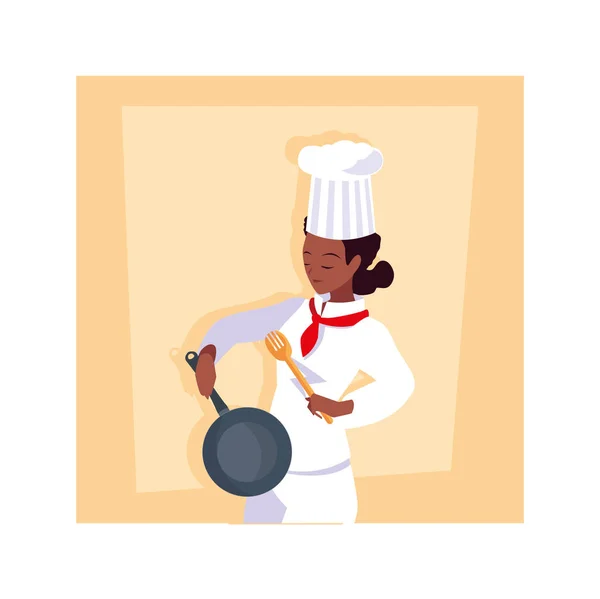 Mulher cozinhar, chef em uniforme branco — Vetor de Stock