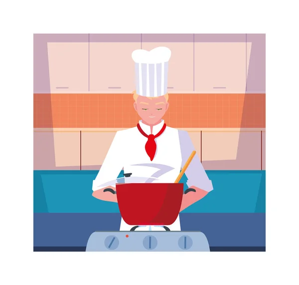 Hombre cocina, chef en uniforme blanco — Archivo Imágenes Vectoriales