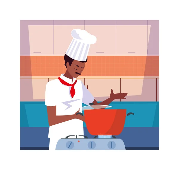 Hombre cocina, chef en uniforme blanco — Archivo Imágenes Vectoriales