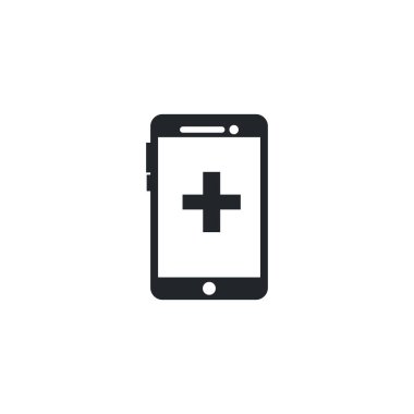 smartphone screen with medical cross on screen, silhouette style icon