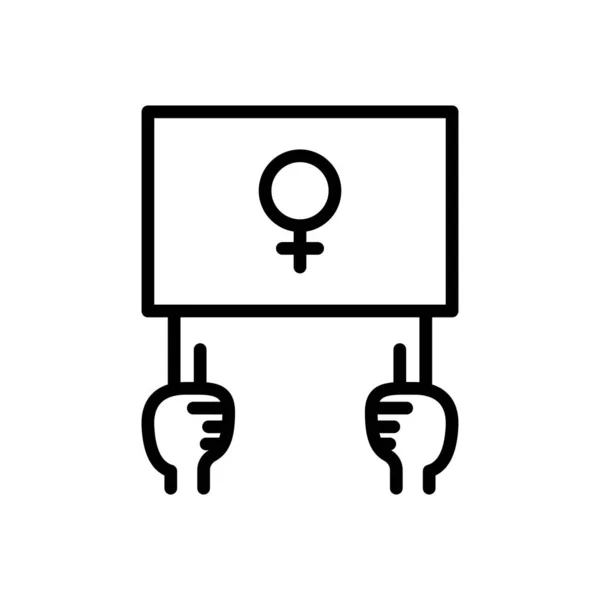 Руки с табличкой с женским гендерным символом, иконка стиля линии — стоковый вектор