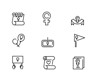 womens day and feminist icon set, line style icon