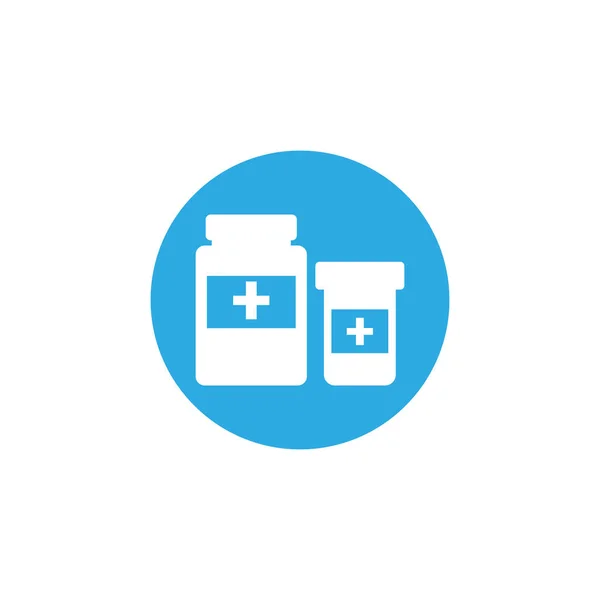 Botella de pastillas, bloque y el icono de estilo plano — Vector de stock