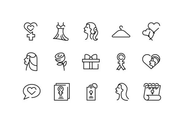 Icons set of womens day concept, line style — Stockvektor
