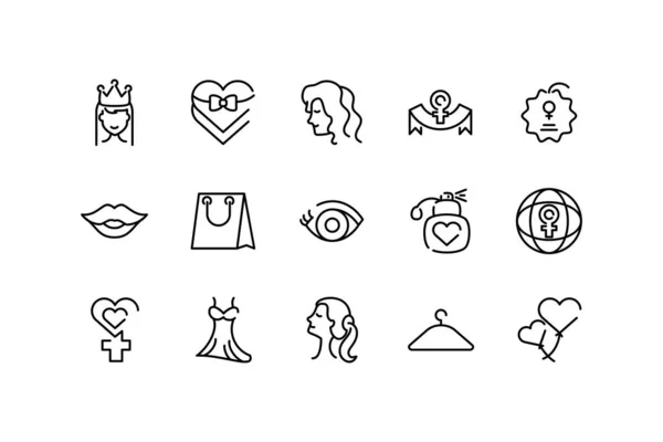 Female and womens day concept of icons set, line style — Stockvektor