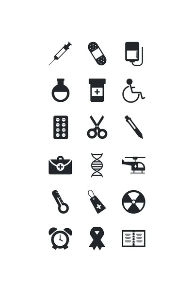 Set of icons instruments medical, silhouette style icon — Stock Vector