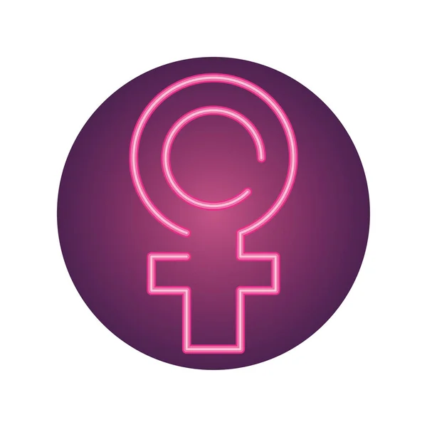Simbolo di genere femminile, icona in stile neon — Vettoriale Stock