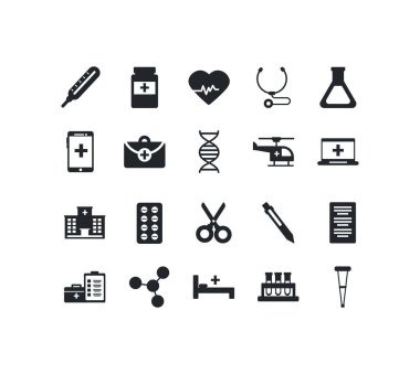 set of icons instruments medical, silhouette style icon
