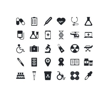set of icons instruments medical, silhouette style icon