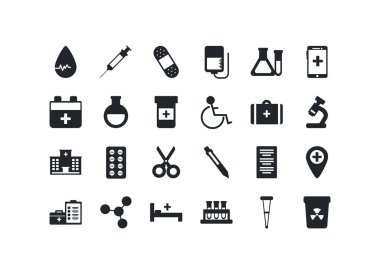 set of icons instruments medical, silhouette style icon