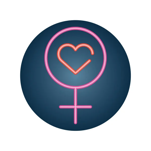 Female gender symbol with heart icon, neon style icon — Stock Vector