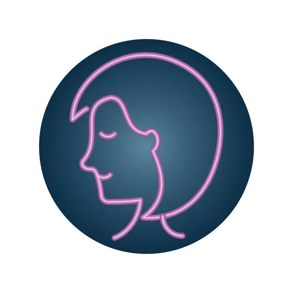 Cartone animato faccia donna, icona in stile neon — Vettoriale Stock