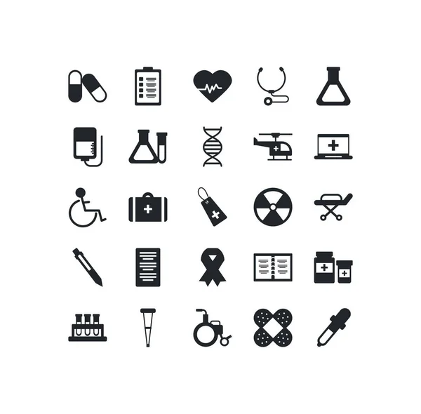 Set of icons instruments medical, silhouette style icon — Stock Vector