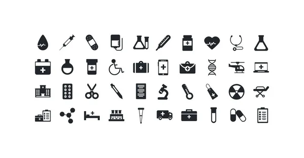 Set of icons instruments medical, silhouette style icon — 스톡 벡터