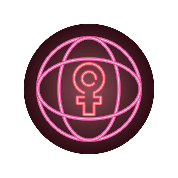 Esfera global con símbolo de género femenino, icono de estilo de línea — Archivo Imágenes Vectoriales
