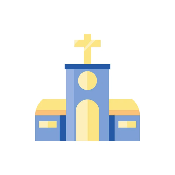 Kirche mit katholischem Kreuz, flache Stilikone — Stockvektor