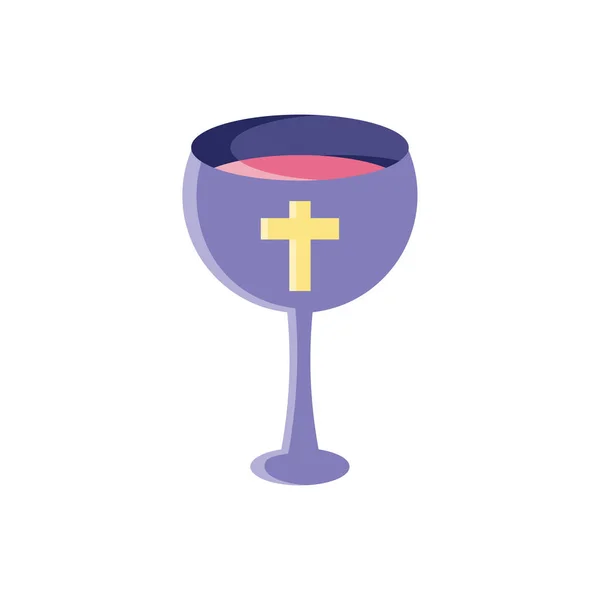 Eucaristía Copa de vino católica, icono de estilo plano — Vector de stock