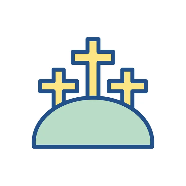 Mountain with three crosses, colorful and line style design — 스톡 벡터