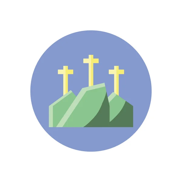 3つの十字とブロックスタイルのアイコンを持つ山 — ストックベクタ