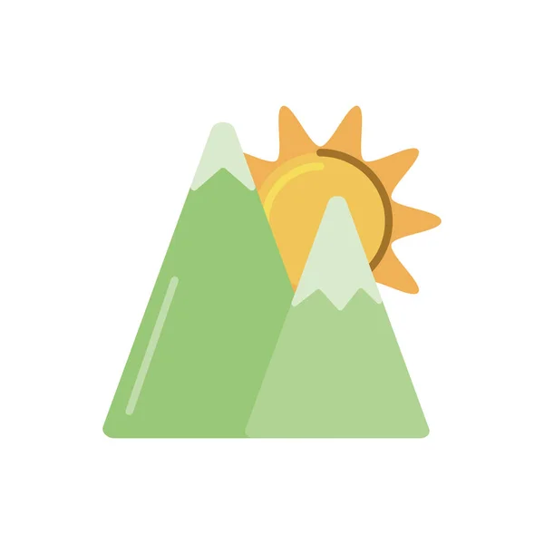 Ήλιος και βουνά, επίπεδη εικόνα στυλ — Διανυσματικό Αρχείο