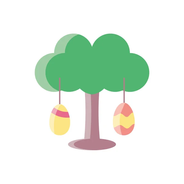 Дерево с пасхальными яйцами, красочный и плоский стиль дизайна — стоковый вектор