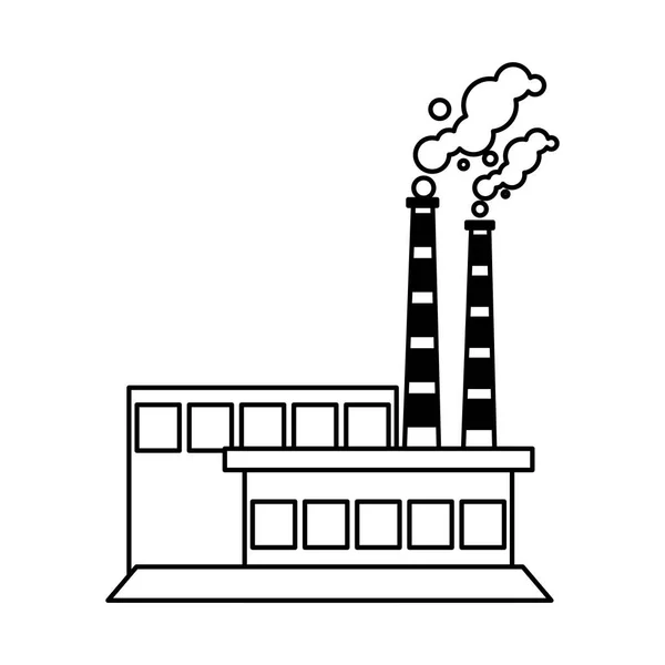 Fábrica com nuvens de fumaça no fundo branco —  Vetores de Stock