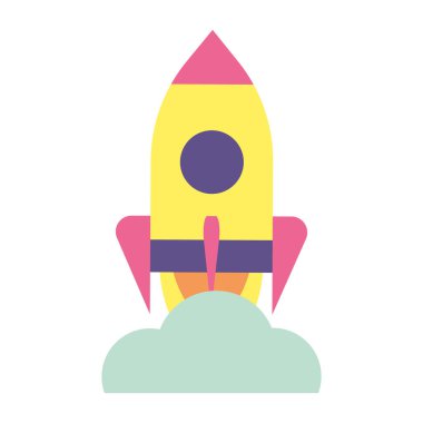 flying rocket with smoke on white background