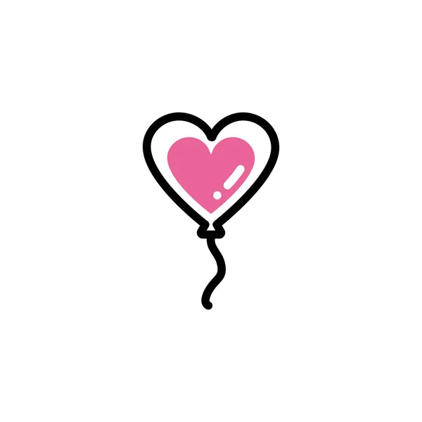 Ballon d'hélium en forme de coeur, style de ligne et couleur — Image vectorielle
