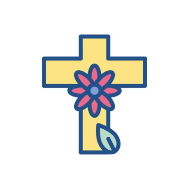 cross with beautiful flower icon, colorful and line style design