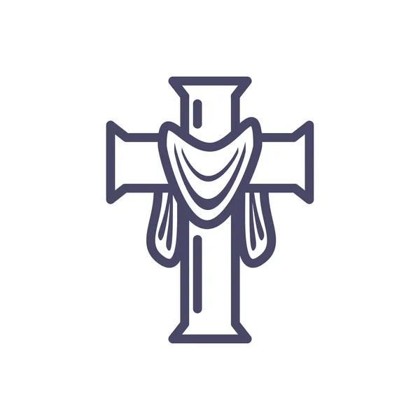 Catholic cross with robe, line style icon — Stok Vektör