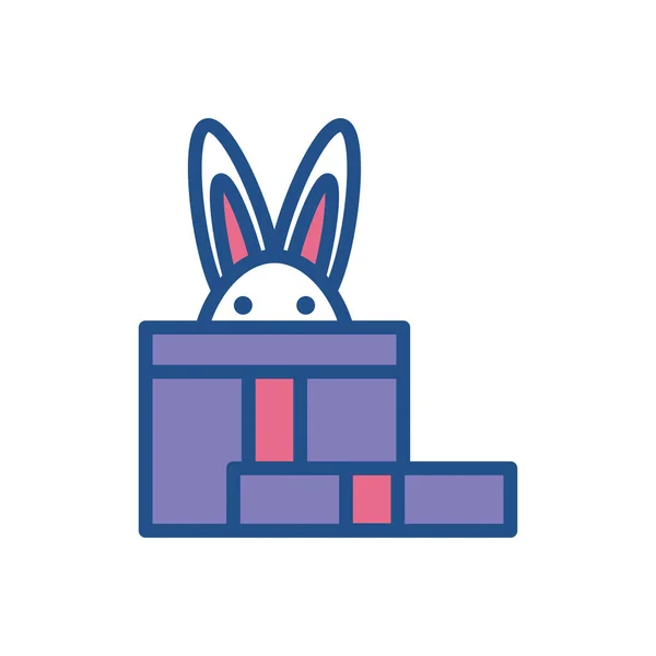 Caja de regalo con lindo icono de conejo, colorido y diseño de estilo de línea — Vector de stock