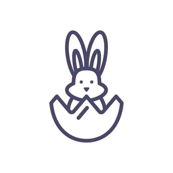 Яичная скорлупа с милым значком кролика, иконка стиля линии — стоковый вектор