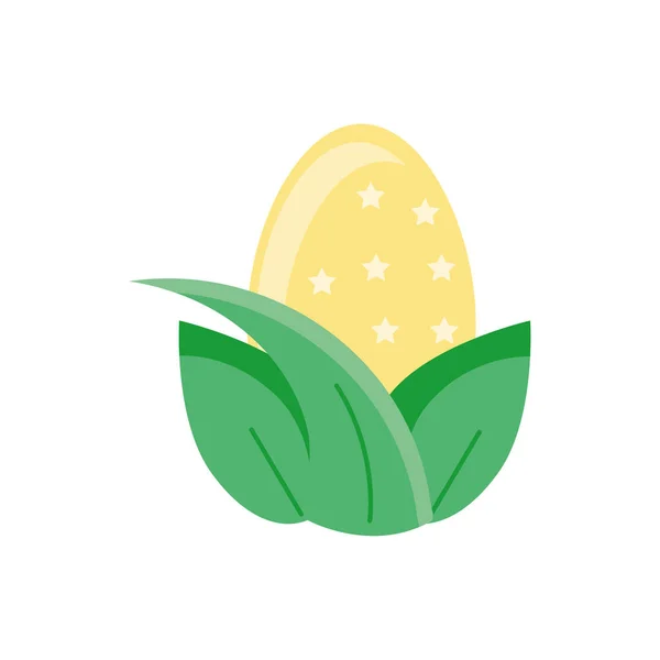노란 부활절 달걀, 납작 한 모양의 아이콘 이 있는 잎 — 스톡 벡터
