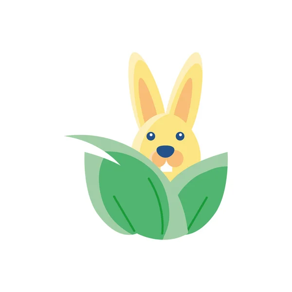 Folhas com coelho bonito, ícone de estilo plano — Vetor de Stock