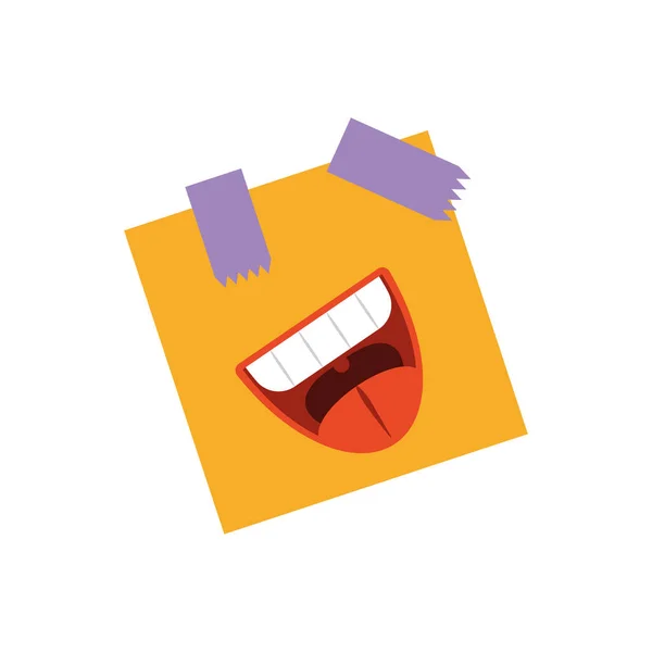 Post note con bocca dei cartoni animati ridere, icona in stile piatto — Vettoriale Stock