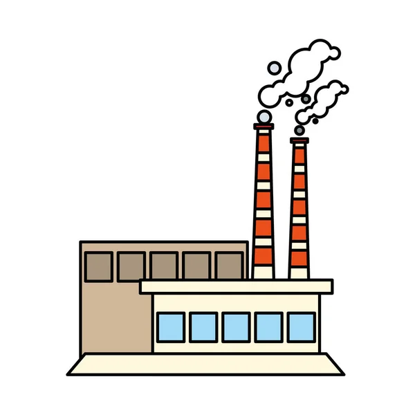 Fábrica com nuvens de fumaça no fundo branco — Vetor de Stock