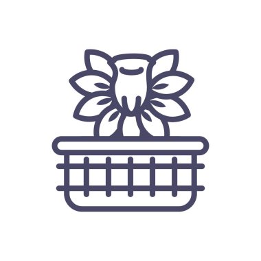 Gül ve yapraklı sepet, çizgi tarzı tasarım.