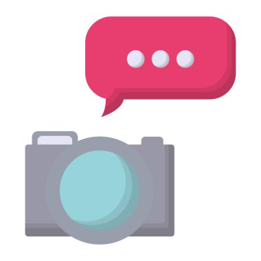 fotoğraf makinesi ve konuşma balonu simgesi, renkli tasarım