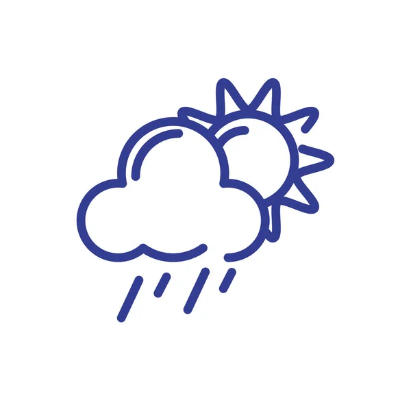 Zon en regenachtige wolk pictogram, lijn stijl ontwerp — Stockvector