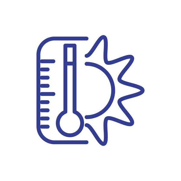 Иконка термометра и солнца, дизайн линии — стоковый вектор