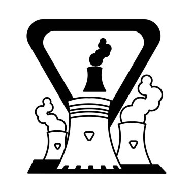 Beyaz zemin üzerinde duman bulutları olan nükleer reaktör