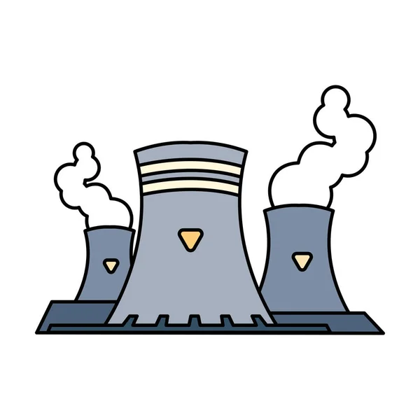 Reactor nuclear con nubes de humo sobre fondo blanco — Vector de stock