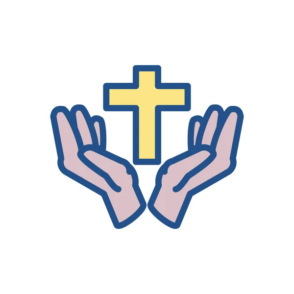 Hands with jesus cross icon, colorful and line style design — Stock Vector
